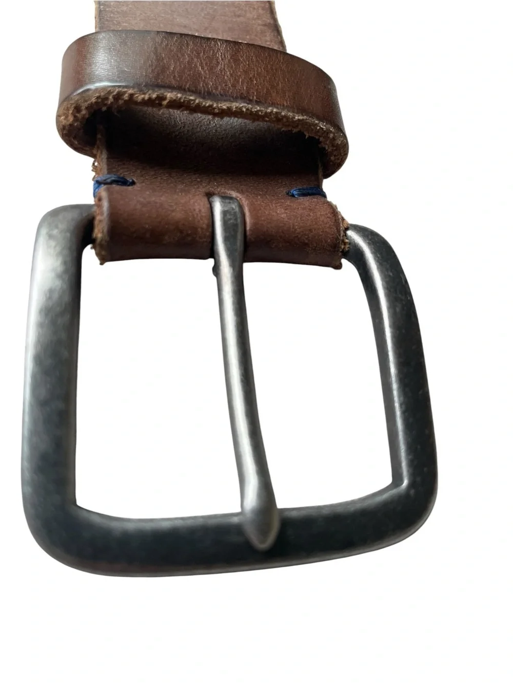 Vintage GAP Brown Genuine Leather Wide Belt  Mens Sz 32 Rugged Silver Buckle USA